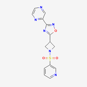 molecular formula C14H12N6O3S B2687954 3-(Pyrazin-2-yl)-5-(1-(pyridin-3-ylsulfonyl)azetidin-3-yl)-1,2,4-oxadiazole CAS No. 1323707-17-0