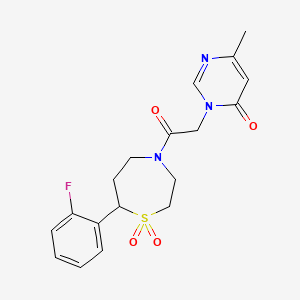 molecular formula C18H20FN3O4S B2687965 3-(2-(7-(2-fluorophenyl)-1,1-dioxido-1,4-thiazepan-4-yl)-2-oxoethyl)-6-methylpyrimidin-4(3H)-one CAS No. 2034384-75-1