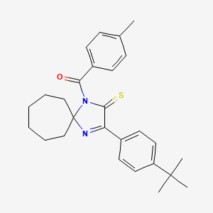 molecular formula C27H32N2OS B2687981 3-(4-Tert-butylphenyl)-1-(4-methylbenzoyl)-1,4-diazaspiro[4.6]undec-3-ene-2-thione CAS No. 1223815-34-6
