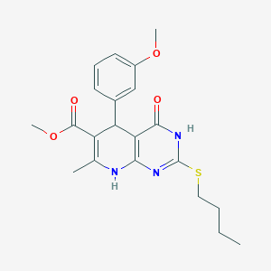 molecular formula C21H25N3O4S B2687984 甲基 2-(丁基硫基)-5-(3-甲氧基苯基)-7-甲基-4-氧代-3,4,5,8-四氢吡啶并[2,3-d]嘧啶-6-羧酸酯 CAS No. 923195-08-8