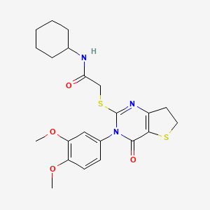 molecular formula C22H27N3O4S2 B2688000 N-cyclohexyl-2-((3-(3,4-dimethoxyphenyl)-4-oxo-3,4,6,7-tetrahydrothieno[3,2-d]pyrimidin-2-yl)thio)acetamide CAS No. 877655-98-6