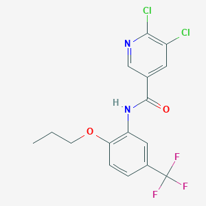 molecular formula C16H13Cl2F3N2O2 B2688006 5,6-dichloro-N-[2-propoxy-5-(trifluoromethyl)phenyl]pyridine-3-carboxamide CAS No. 1180171-34-9