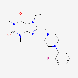 molecular formula C20H25FN6O2 B2688013 7-ethyl-8-{[4-(2-fluorophenyl)piperazin-1-yl]methyl}-1,3-dimethyl-3,7-dihydro-1H-purine-2,6-dione CAS No. 838884-33-6