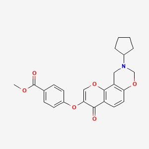 molecular formula C24H23NO6 B2688018 Methyl 4-((9-cyclopentyl-4-oxo-4,8,9,10-tetrahydrochromeno[8,7-e][1,3]oxazin-3-yl)oxy)benzoate CAS No. 951970-37-9