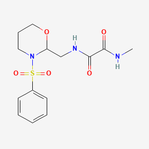 molecular formula C14H19N3O5S B2688026 N'-[[3-(苯磺酰)-1,3-噁唑烷-2-基]甲基]-N-甲酰肟 CAS No. 872881-31-7