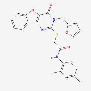 molecular formula C25H21N3O4S B2688031 N-(2,4-dimethylphenyl)-2-{[3-(2-furylmethyl)-4-oxo-3,4-dihydro[1]benzofuro[3,2-d]pyrimidin-2-yl]thio}acetamide CAS No. 902904-33-0