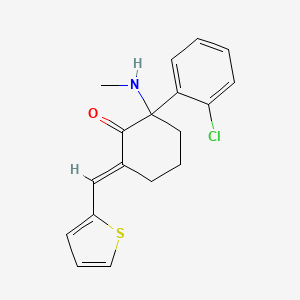 molecular formula C18H18ClNOS B2688032 2-(2-Chloro-phenyl)-2-methylamino-6-thiophen-2-ylmethylene-cyclohexanone CAS No. 380343-37-3