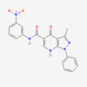 molecular formula C20H15N5O4 B2688042 3-methyl-N-(3-nitrophenyl)-4-oxo-1-phenyl-4,7-dihydro-1H-pyrazolo[3,4-b]pyridine-5-carboxamide CAS No. 941995-47-7