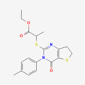 molecular formula C18H20N2O3S2 B2688054 Ethyl 2-((4-oxo-3-(p-tolyl)-3,4,6,7-tetrahydrothieno[3,2-d]pyrimidin-2-yl)thio)propanoate CAS No. 686771-83-5