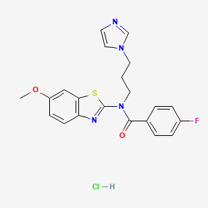 molecular formula C21H20ClFN4O2S B2688064 盐酸N-(3-(1H-咪唑-1-基)丙基)-4-氟-N-(6-甲氧基苯并[d]噻唑-2-基)苯甲酰胺 CAS No. 1216393-32-6