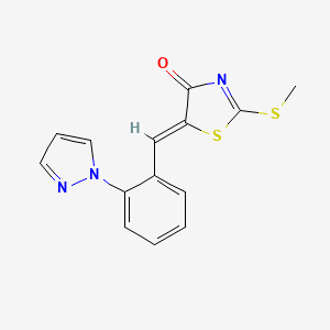 molecular formula C14H11N3OS2 B2688070 (5Z)-2-methylsulfanyl-5-[(2-pyrazol-1-ylphenyl)methylidene]-1,3-thiazol-4-one CAS No. 956792-01-1