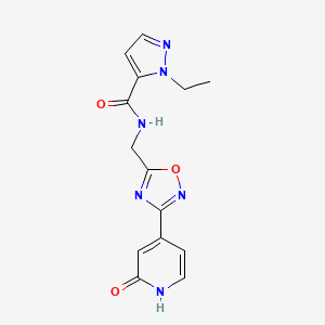 molecular formula C14H14N6O3 B2688072 1-ethyl-N-((3-(2-oxo-1,2-dihydropyridin-4-yl)-1,2,4-oxadiazol-5-yl)methyl)-1H-pyrazole-5-carboxamide CAS No. 2034349-89-6