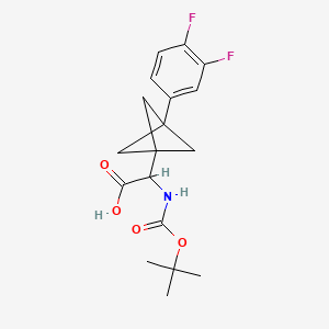 molecular formula C18H21F2NO4 B2688078 2-[3-(3,4-Difluorophenyl)-1-bicyclo[1.1.1]pentanyl]-2-[(2-methylpropan-2-yl)oxycarbonylamino]acetic acid CAS No. 2287270-53-3