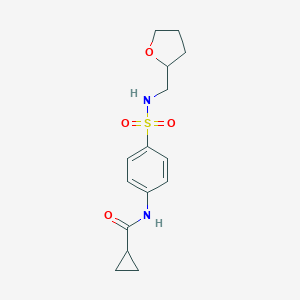 molecular formula C15H20N2O4S B268811 N-(4-{[(tetrahydro-2-furanylmethyl)amino]sulfonyl}phenyl)cyclopropanecarboxamide 