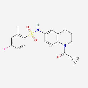 molecular formula C20H21FN2O3S B2688115 N-[1-(cyclopropanecarbonyl)-3,4-dihydro-2H-quinolin-6-yl]-4-fluoro-2-methylbenzenesulfonamide CAS No. 932502-68-6