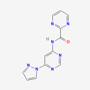 molecular formula C12H9N7O B2688125 N-(6-(1H-pyrazol-1-yl)pyrimidin-4-yl)pyrimidine-2-carboxamide CAS No. 1428379-68-3
