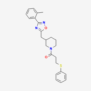molecular formula C24H27N3O2S B2688135 3-(Phenylthio)-1-(3-((3-(o-tolyl)-1,2,4-oxadiazol-5-yl)methyl)piperidin-1-yl)propan-1-one CAS No. 1705129-49-2