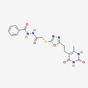molecular formula C18H18N6O5S B2688150 N'-(2-((5-(2-(6-methyl-2,4-dioxo-1,2,3,4-tetrahydropyrimidin-5-yl)ethyl)-1,3,4-oxadiazol-2-yl)thio)acetyl)benzohydrazide CAS No. 1171904-16-7