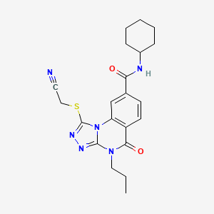 molecular formula C21H24N6O2S B2688153 1-((cyanomethyl)thio)-N-cyclohexyl-5-oxo-4-propyl-4,5-dihydro-[1,2,4]triazolo[4,3-a]quinazoline-8-carboxamide CAS No. 1105231-76-2