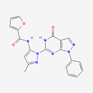 molecular formula C20H15N7O3 B2688156 N-(3-甲基-1-(4-氧代-1-苯基-4,5-二氢-1H-吡唑并[3,4-d]嘧啶-6-基)-1H-吡唑-5-基)呋喃-2-甲酰胺 CAS No. 1019098-14-6