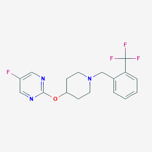 molecular formula C17H17F4N3O B2688158 5-Fluoro-2-[1-[[2-(trifluoromethyl)phenyl]methyl]piperidin-4-yl]oxypyrimidine CAS No. 2380078-58-8
