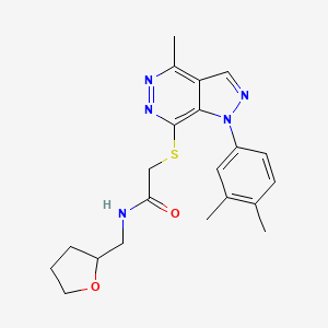 molecular formula C21H25N5O2S B2688163 2-((1-(3,4-dimethylphenyl)-4-methyl-1H-pyrazolo[3,4-d]pyridazin-7-yl)thio)-N-((tetrahydrofuran-2-yl)methyl)acetamide CAS No. 1105237-74-8