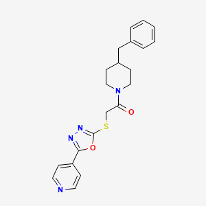 molecular formula C21H22N4O2S B2688189 1-(4-Benzylpiperidin-1-yl)-2-((5-(pyridin-4-yl)-1,3,4-oxadiazol-2-yl)thio)ethanone CAS No. 899945-77-8