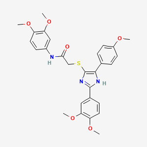 molecular formula C28H29N3O6S B2688212 N-(3,4-dimethoxyphenyl)-2-{[2-(3,4-dimethoxyphenyl)-5-(4-methoxyphenyl)-1H-imidazol-4-yl]sulfanyl}acetamide CAS No. 901242-76-0