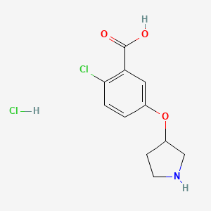 molecular formula C11H13Cl2NO3 B2688215 2-Chloro-5-pyrrolidin-3-yloxybenzoic acid;hydrochloride CAS No. 2411291-12-6