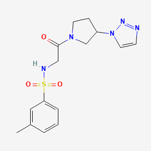 molecular formula C15H19N5O3S B2688219 N-(2-(3-(1H-1,2,3-triazol-1-yl)pyrrolidin-1-yl)-2-oxoethyl)-3-methylbenzenesulfonamide CAS No. 1788949-80-3