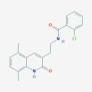 molecular formula C20H19ClN2O2 B2688221 2-chloro-N-(2-(5,8-dimethyl-2-oxo-1,2-dihydroquinolin-3-yl)ethyl)benzamide CAS No. 851406-45-6
