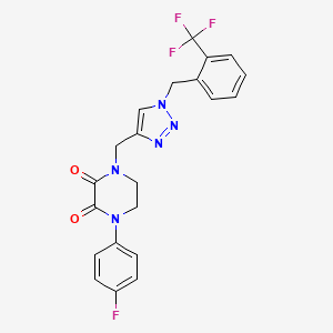 molecular formula C21H15F4N5O2 B2688240 1-(4-fluorophenyl)-4-[(1-{[2-(trifluoromethyl)phenyl]methyl}-1H-1,2,3-triazol-4-yl)methyl]-1,2,3,4-tetrahydropyrazine-2,3-dione CAS No. 2380068-95-9