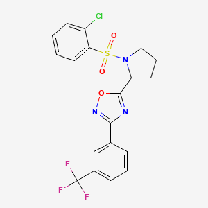 molecular formula C19H15ClF3N3O3S B2688251 5-[1-(2-Chlorophenyl)sulfonylpyrrolidin-2-yl]-3-[3-(trifluoromethyl)phenyl]-1,2,4-oxadiazole CAS No. 551930-98-4