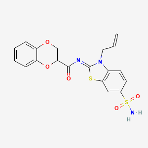 molecular formula C19H17N3O5S2 B2688271 (Z)-N-(3-allyl-6-sulfamoylbenzo[d]thiazol-2(3H)-ylidene)-2,3-dihydrobenzo[b][1,4]dioxine-2-carboxamide CAS No. 1164546-58-0