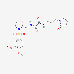 molecular formula C21H30N4O8S B2688284 N1-((3-((3,4-dimethoxyphenyl)sulfonyl)oxazolidin-2-yl)methyl)-N2-(3-(2-oxopyrrolidin-1-yl)propyl)oxalamide CAS No. 868983-34-0