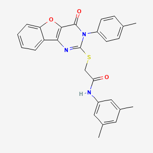 molecular formula C27H23N3O3S B2688287 N-(3,5-dimethylphenyl)-2-[[3-(4-methylphenyl)-4-oxo-[1]benzofuro[3,2-d]pyrimidin-2-yl]sulfanyl]acetamide CAS No. 872208-11-2