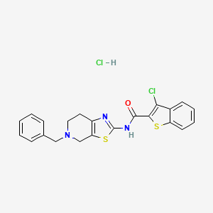 molecular formula C22H19Cl2N3OS2 B2688290 N-(5-benzyl-4,5,6,7-tetrahydrothiazolo[5,4-c]pyridin-2-yl)-3-chlorobenzo[b]thiophene-2-carboxamide hydrochloride CAS No. 1216975-12-0