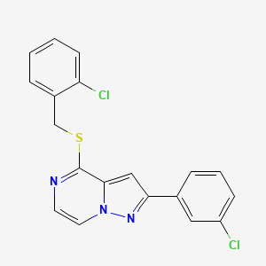 molecular formula C19H13Cl2N3S B2688293 4-[(2-Chlorobenzyl)thio]-2-(3-chlorophenyl)pyrazolo[1,5-a]pyrazine CAS No. 1207047-59-3