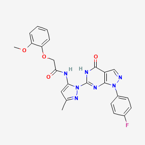 N-(1-(1-(4-fluorophenyl)-4-oxo-4,5-dihydro-1H-pyrazolo[3,4-d]pyrimidin-6-yl)-3-methyl-1H-pyrazol-5-yl)-2-(2-methoxyphenoxy)acetamide