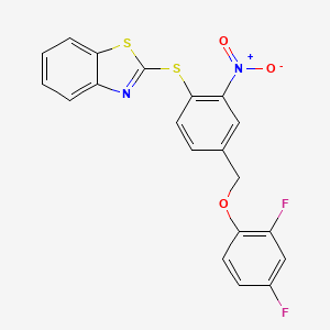 molecular formula C20H12F2N2O3S2 B2688329 2-({4-[(2,4-二氟苯氧)甲基]-2-硝基苯基}硫代)-1,3-苯并噻唑 CAS No. 477869-54-8