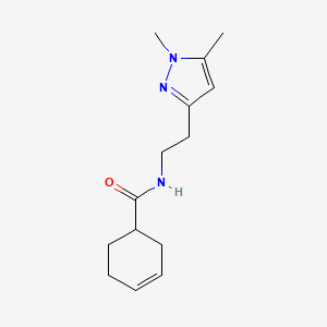 molecular formula C14H21N3O B2688355 N-(2-(1,5-二甲基-1H-嘧唑-3-基)乙基)环己-3-烯甲酰胺 CAS No. 2034634-01-8