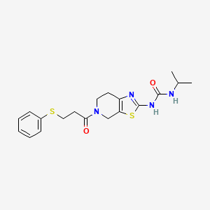 molecular formula C19H24N4O2S2 B2688358 1-Isopropyl-3-(5-(3-(phenylthio)propanoyl)-4,5,6,7-tetrahydrothiazolo[5,4-c]pyridin-2-yl)urea CAS No. 1396843-95-0