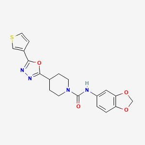 molecular formula C19H18N4O4S B2688364 N-(benzo[d][1,3]dioxol-5-yl)-4-(5-(thiophen-3-yl)-1,3,4-oxadiazol-2-yl)piperidine-1-carboxamide CAS No. 1448076-21-8
