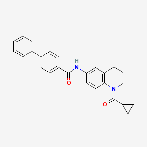 molecular formula C26H24N2O2 B2688372 N-(1-(环丙基甲酰)-1,2,3,4-四氢喹啉-6-基)-[1,1'-联苯]-4-羧酰胺 CAS No. 897620-35-8