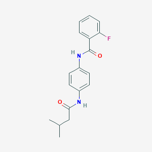 molecular formula C18H19FN2O2 B268840 2-fluoro-N-{4-[(3-methylbutanoyl)amino]phenyl}benzamide 