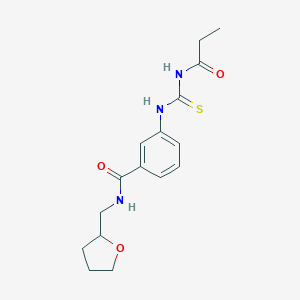 molecular formula C16H21N3O3S B268841 3-[(propanoylcarbamothioyl)amino]-N-(tetrahydrofuran-2-ylmethyl)benzamide 