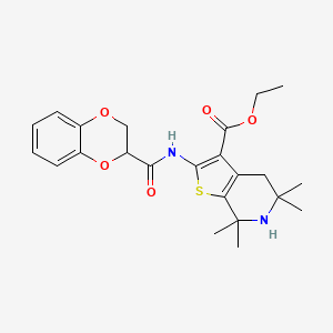 molecular formula C23H28N2O5S B2688413 Ethyl 2-(2,3-dihydro-1,4-benzodioxine-3-carbonylamino)-5,5,7,7-tetramethyl-4,6-dihydrothieno[2,3-c]pyridine-3-carboxylate CAS No. 864860-38-8