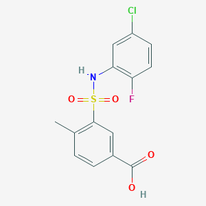 molecular formula C14H11ClFNO4S B2688444 3-[(5-氯-2-氟苯基)磺酰基]-4-甲基苯甲酸 CAS No. 1030709-48-8