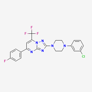molecular formula C22H17ClF4N6 B2688475 2-[4-(3-Chlorophenyl)piperazino]-5-(4-fluorophenyl)-7-(trifluoromethyl)[1,2,4]triazolo[1,5-a]pyrimidine CAS No. 865657-93-8