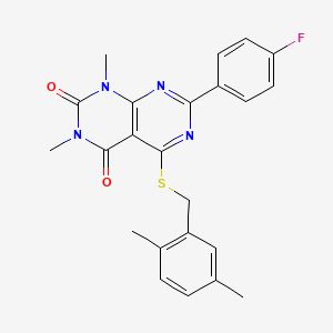 molecular formula C23H21FN4O2S B2688482 5-((2,5-dimethylbenzyl)thio)-7-(4-fluorophenyl)-1,3-dimethylpyrimido[4,5-d]pyrimidine-2,4(1H,3H)-dione CAS No. 852171-09-6
